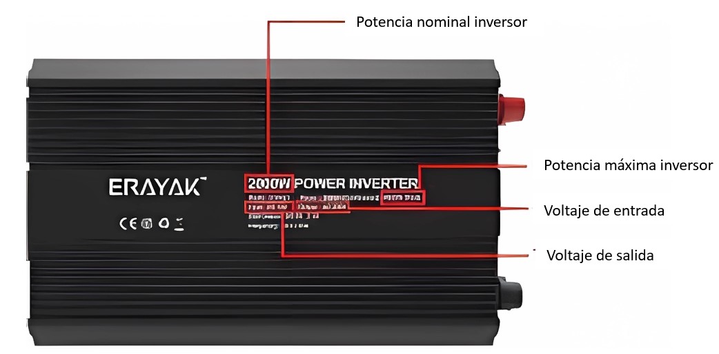 Inverter displaying nominal and maximum power