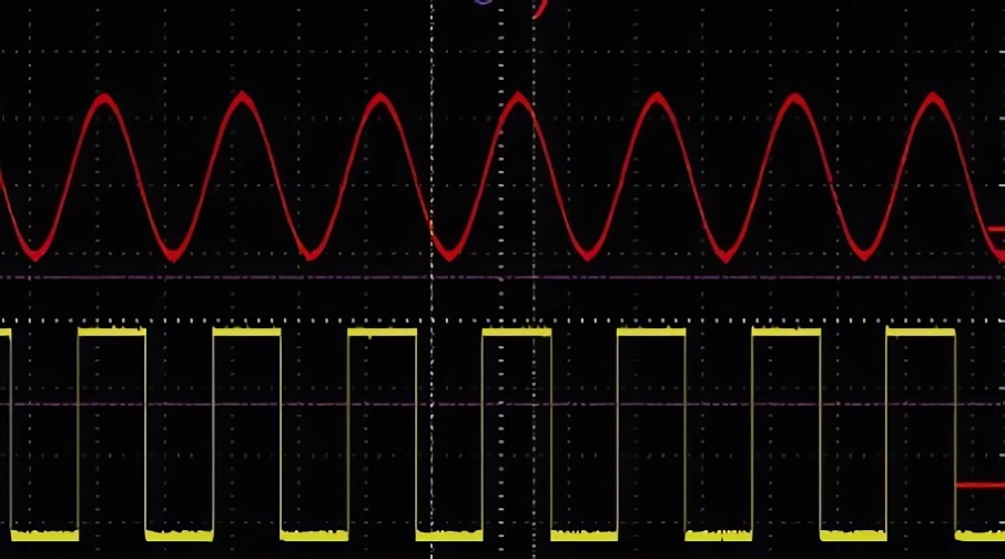 Oscilloscope displaying types of electrical waves