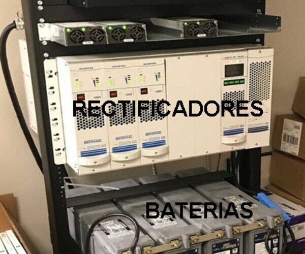 Rack with rectifiers and batteries